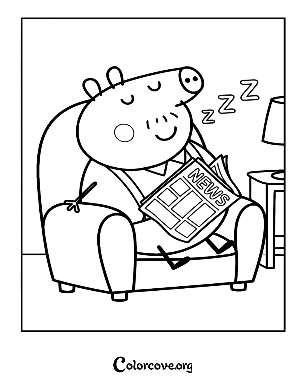 Download and print this cute Daddy Pig coloring page for free. Perfect for toddlers and preschoolers who love Peppa Pig and want a fun, relaxing activity.