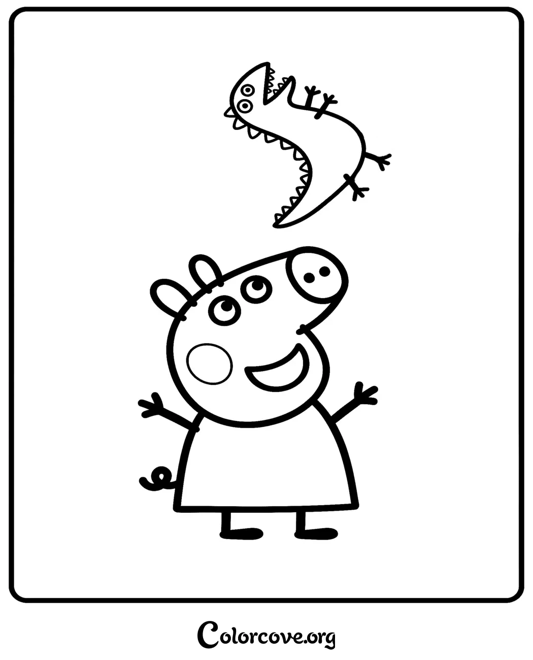 Bring the fun of the hit show to life with this delightful Peppa Pig and dinosaur toy coloring page. Simply download and print this easy-to-color activity for hours of creative fun.