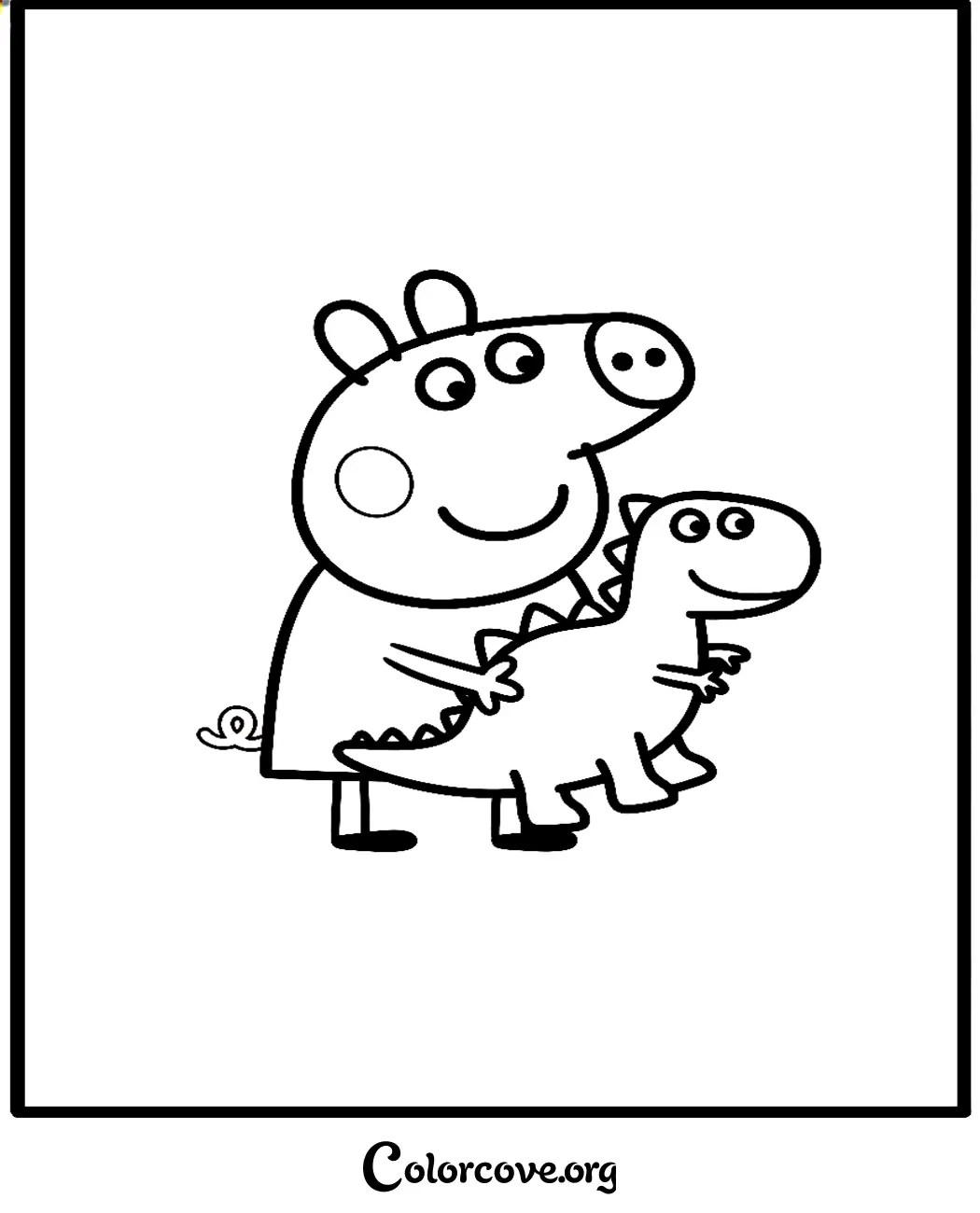 Bring the fun of Peppa Pig to life with this easy-to-print coloring page featuring Peppa and her beloved dinosaur toy. Download and print this high-quality coloring sheet for your child in seconds.