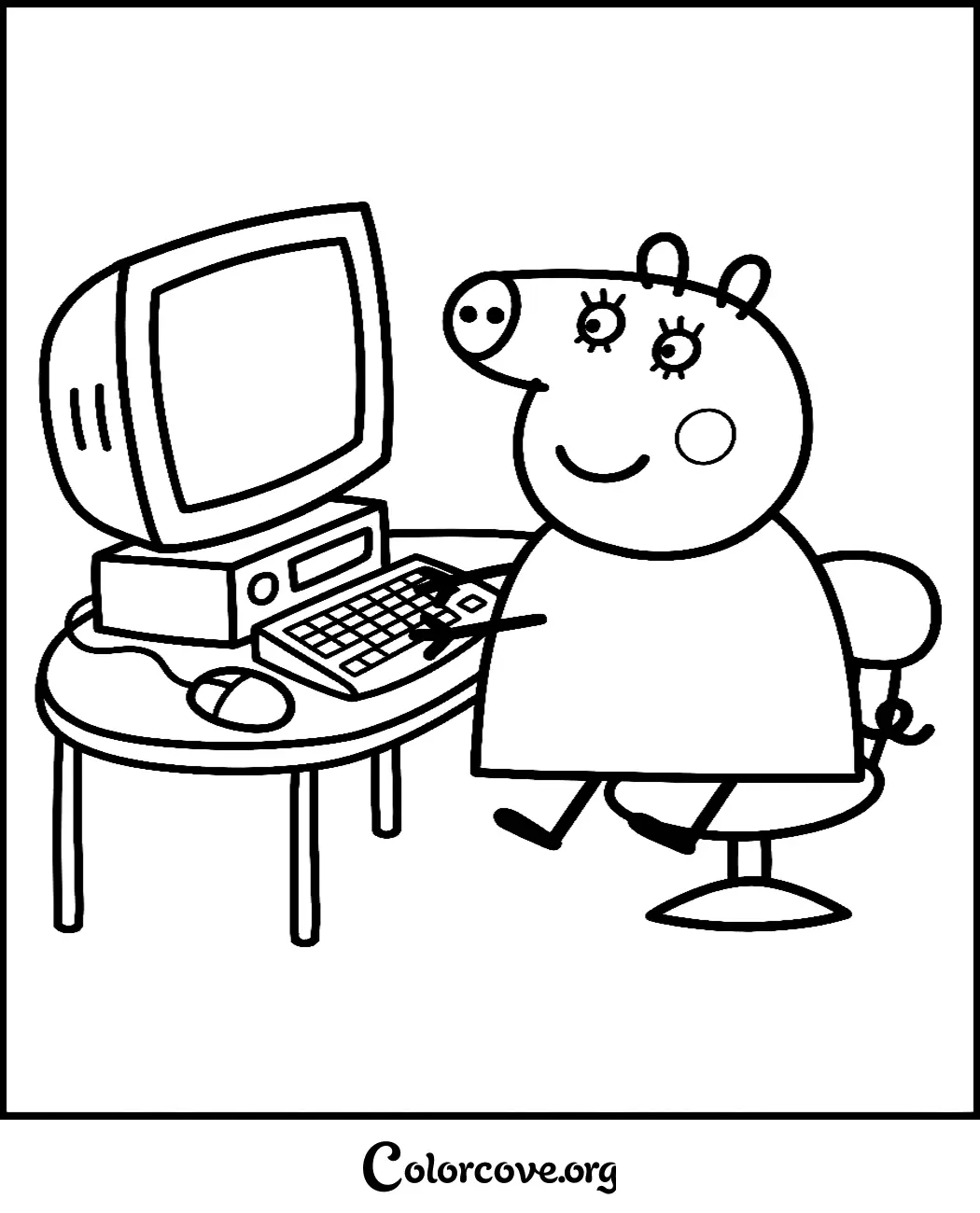 Bring fun to screen time with this adorable Peppa Pig at the computer coloring page. Download and print this free activity sheet in seconds for endless creative play.