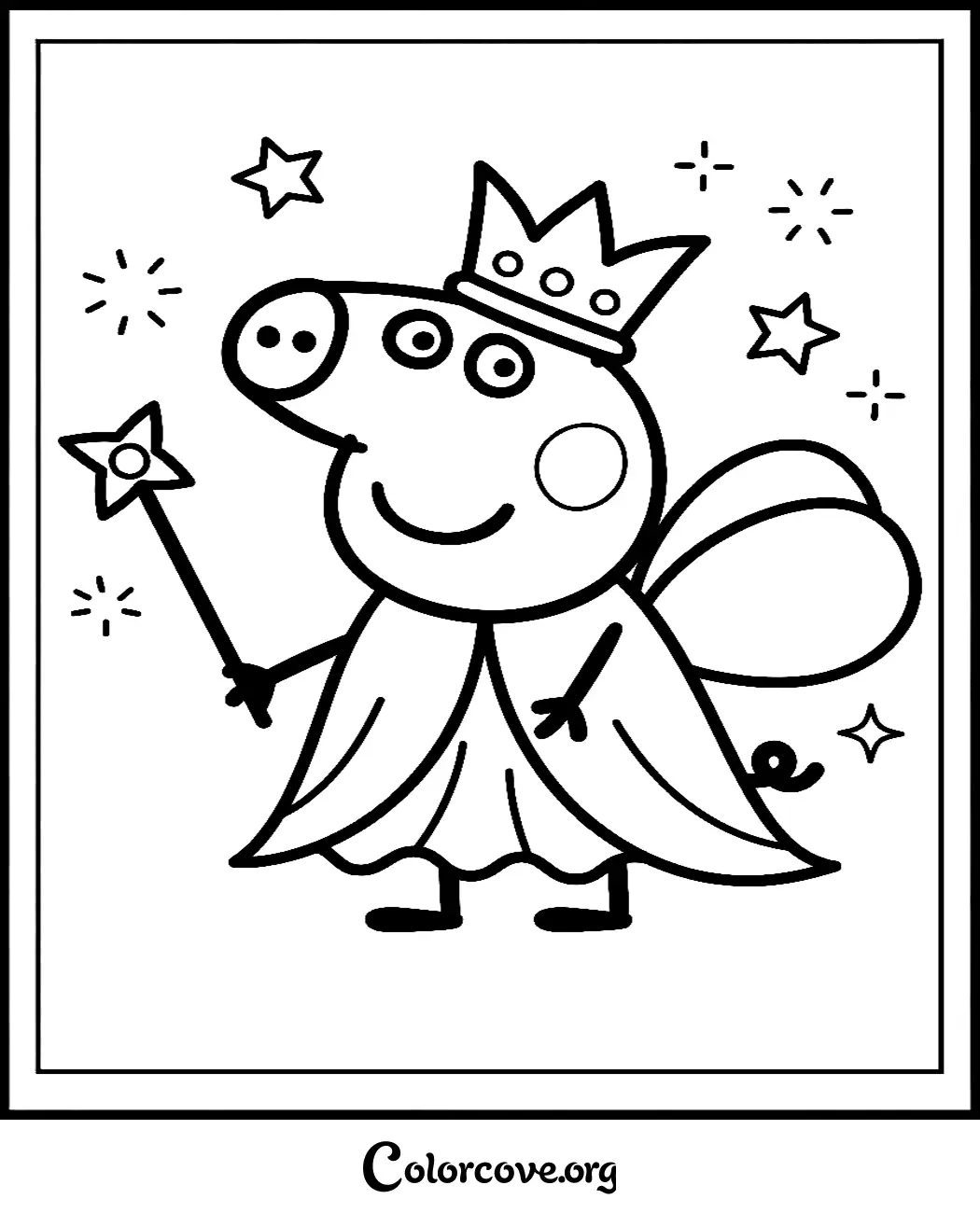 Bring magic to playtime with this adorable Fairy Princess Peppa Pig coloring page. Download and print this fun, high-quality activity sheet for free in seconds.