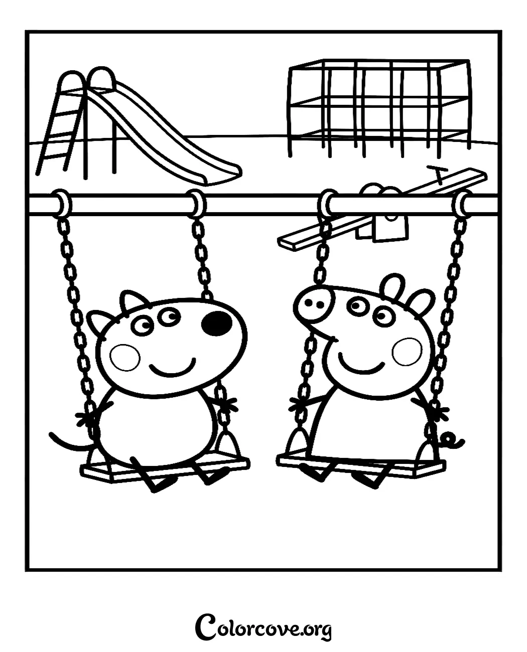 Bring the fun of the playground to life with this Peppa Pig coloring page! Simply download and print this free activity sheet to keep your little ones entertained for hours.