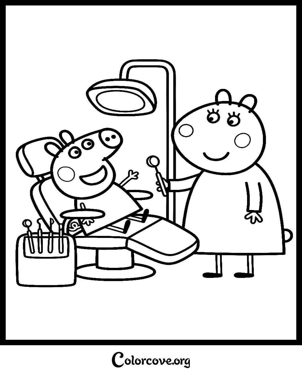 Make visiting the dentist fun with this cute Peppa Pig coloring page! Print this free, easy-to-color activity sheet in seconds for your little one.