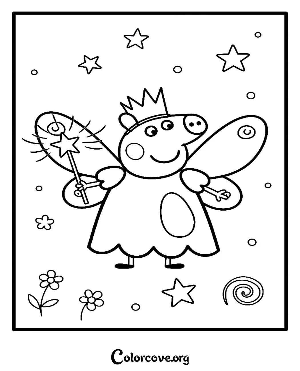 Bring magic to playtime with this delightful Fairy Peppa Pig coloring page! Download and print this free activity sheet in seconds for endless creative fun.