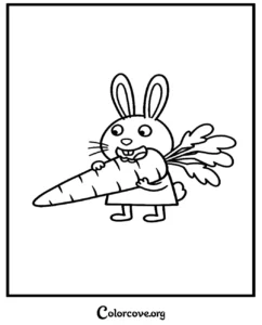 Richard Rabbit from Peppa Pig holding a large carrot coloring page for preschool kids to print and color