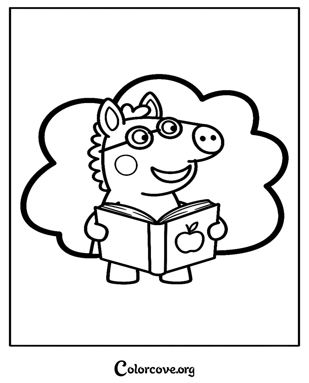 Bring Pedro Pony to life with this fun Peppa Pig coloring page featuring Pedro reading his favorite book. Simply download and print this free activity sheet in seconds for creative preschool fun.