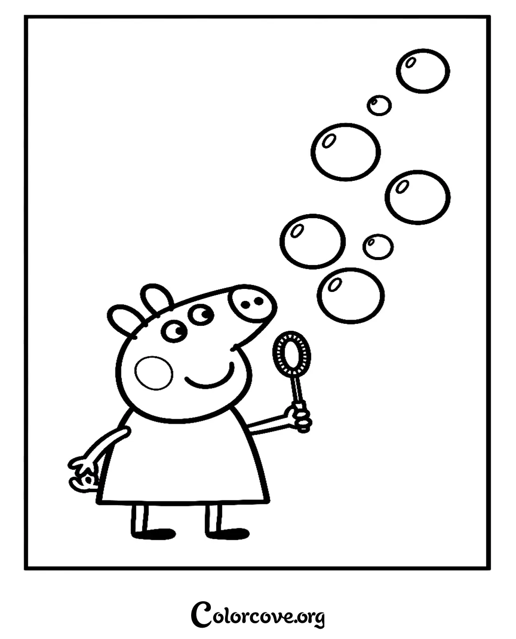 Bring fun to playtime with this adorable Peppa Pig coloring page featuring Peppa blowing floating bubbles. Simply download and print this free activity sheet for kids in seconds.