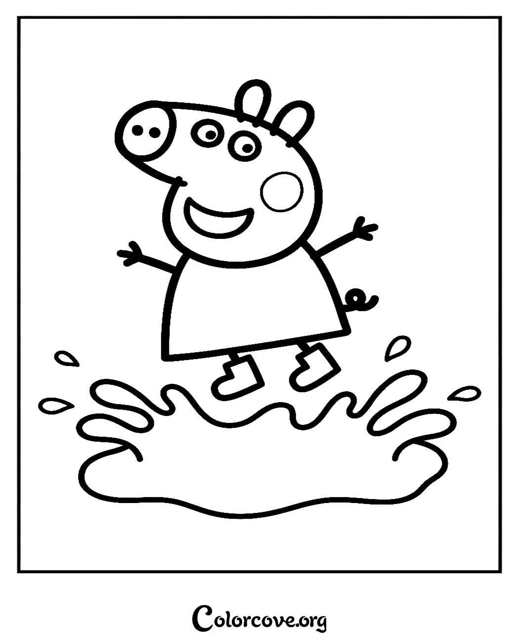 Bring the fun of Peppa Pig to life with this free printable coloring page. Simply download and print this cute scene of Peppa jumping in a muddy puddle for hours of creative fun.