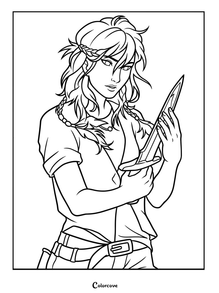 Piper Mclean holding a dagger in this printable coloring page