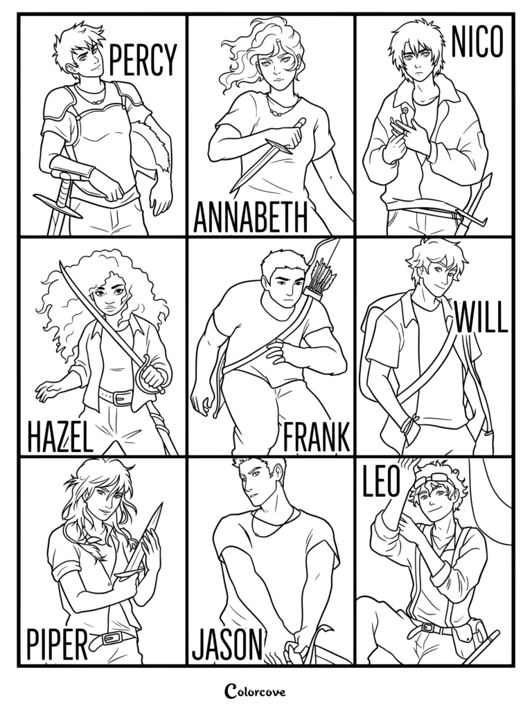 Grid poster showcasing various characters from Percy Jackson.