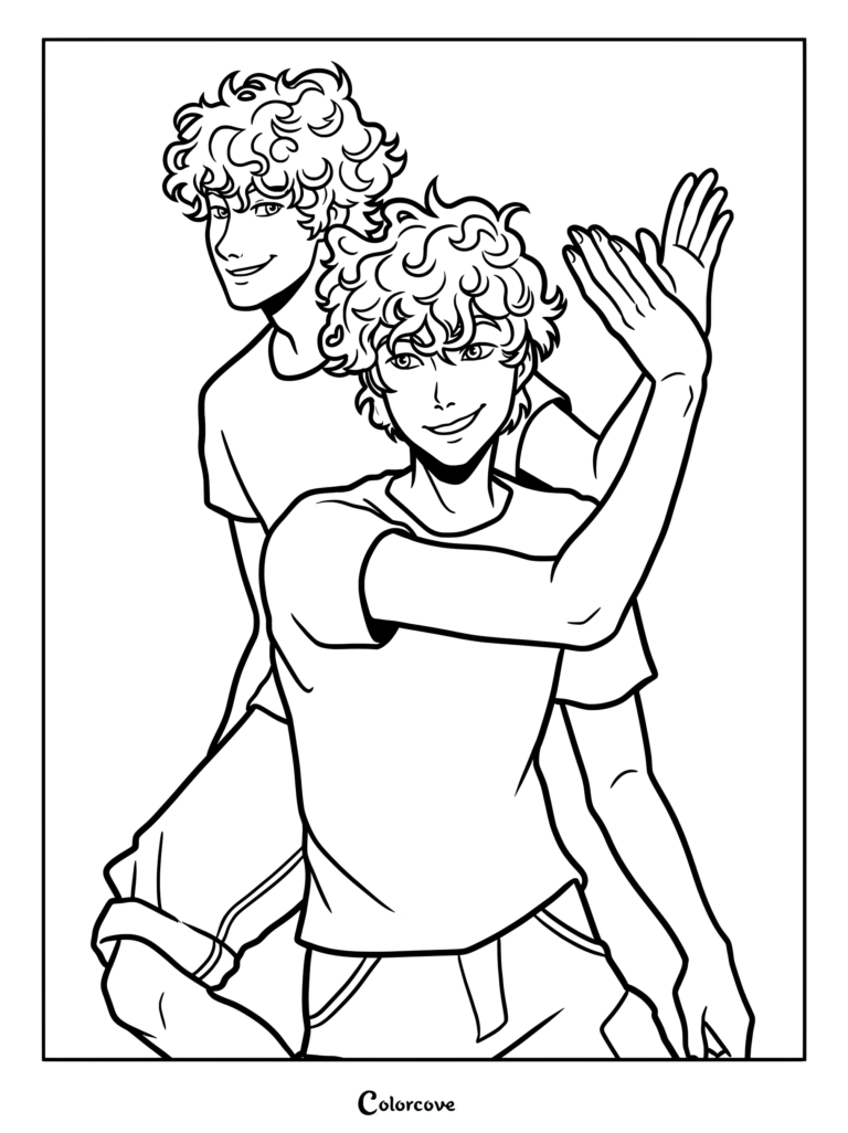 The Stoll Brothers coloring page featuring Travis and Connor giving a high five in outline art