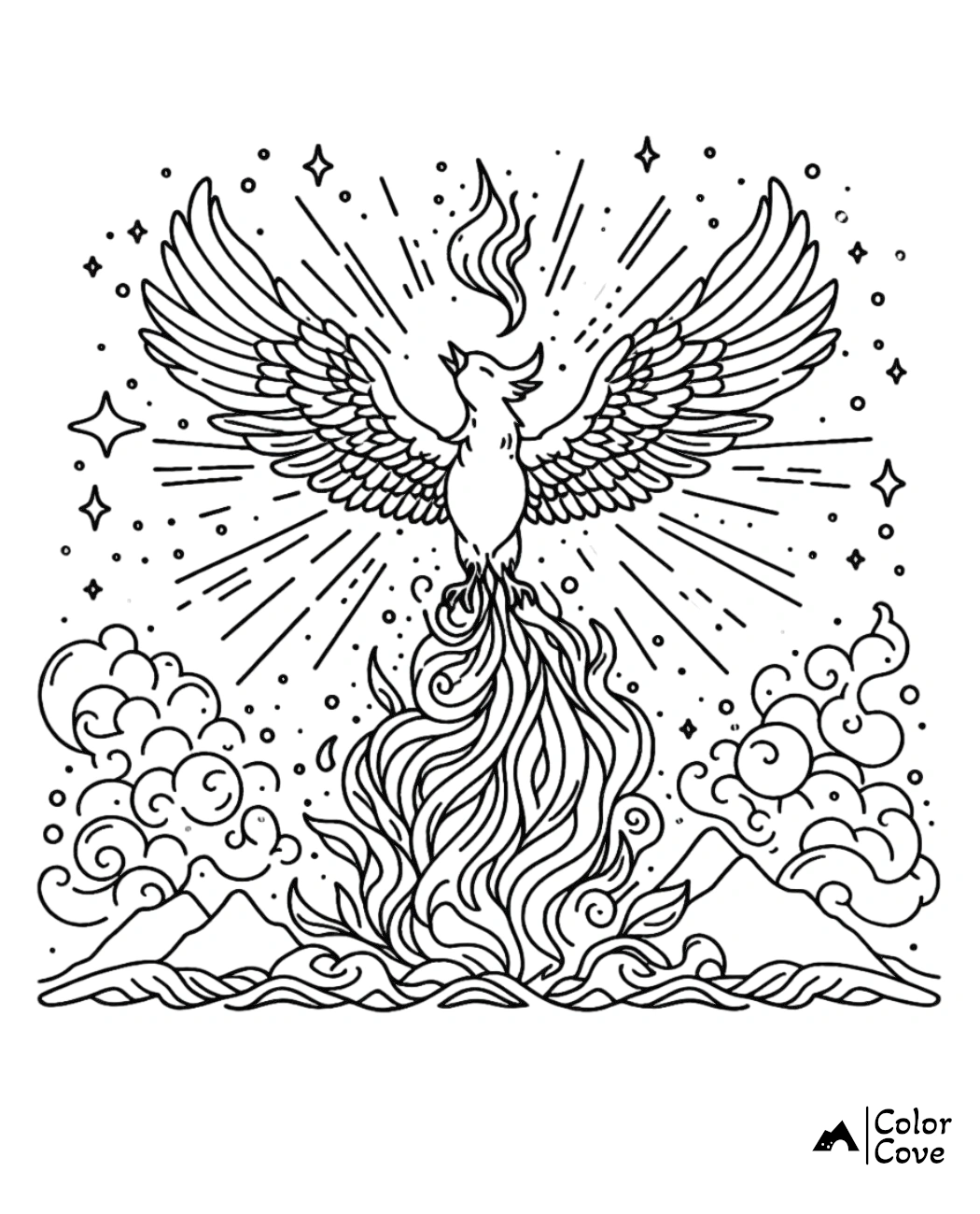 a drawing of a bird with wings spread out