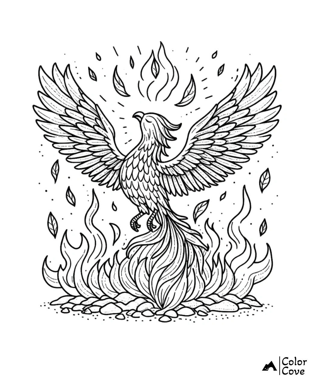 a drawing of a bird on fire