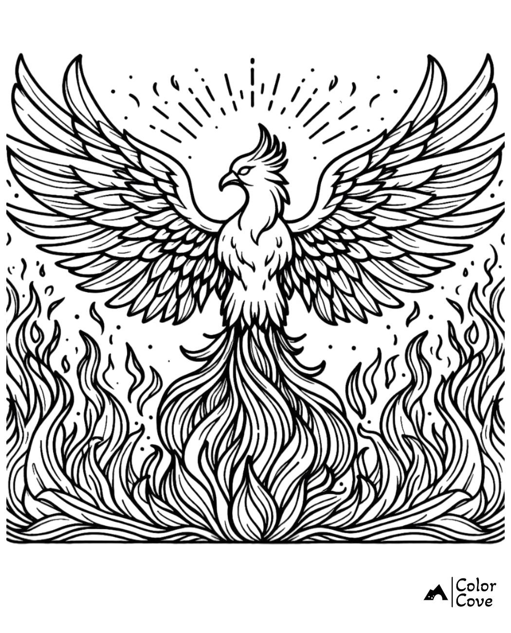 a black and white drawing of a phoenix