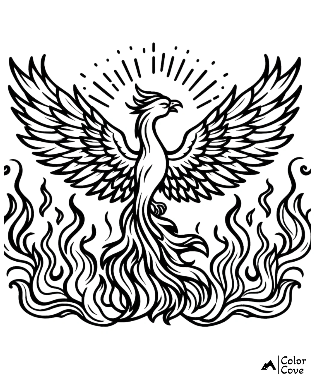 a black and white drawing of a phoenix