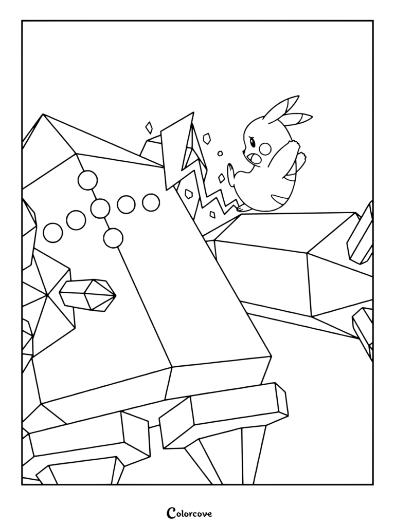 Dibujo para colorear de Pikachu contra Regice mostrando a Pikachu enfrentándose al legendario titán de hielo Regice.