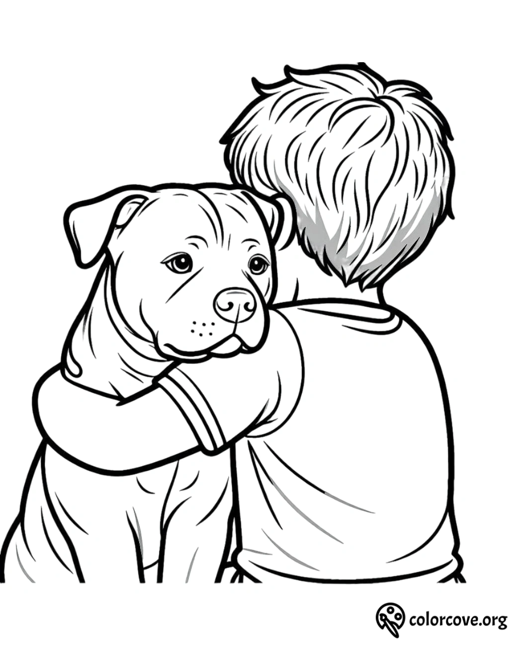 a cartoon of a boy hugging a dog