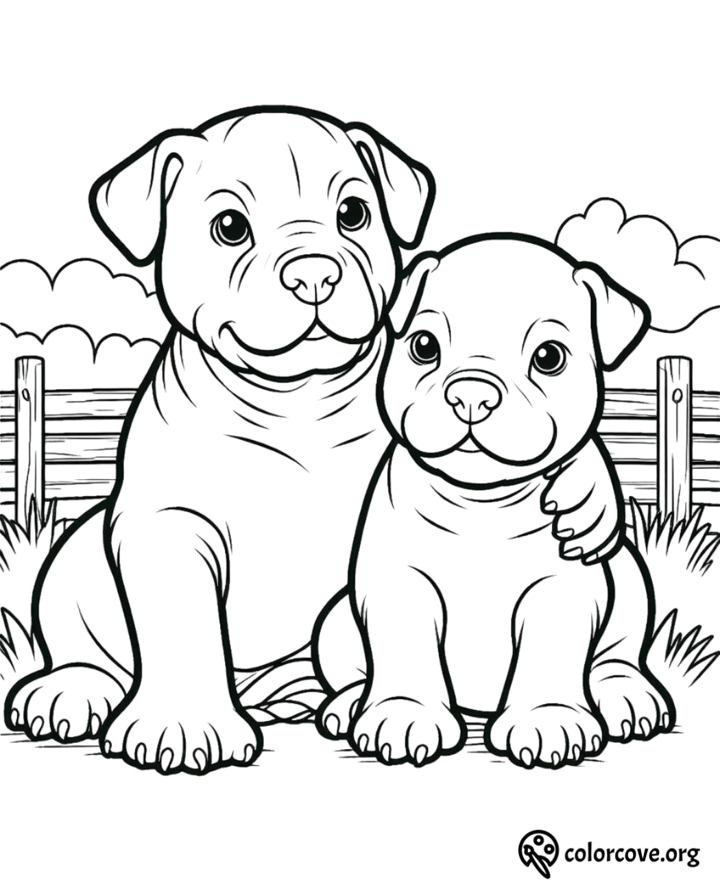 a black and white drawing of two dogs