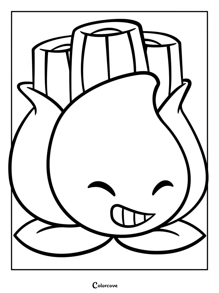 A.K.E.E. from Plants Vs Zombies with a happy expression in a printable coloring page format.