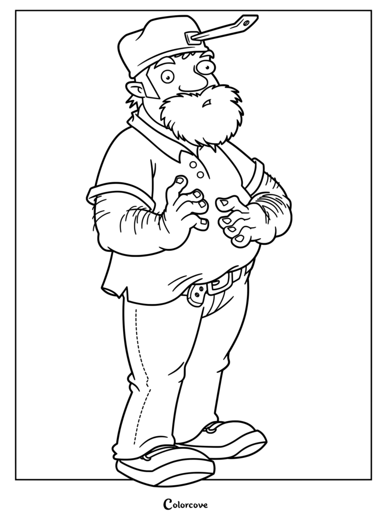 Crazy Dave from Plants Vs Zombies wearing his signature pot hat, detailed line art coloring page.