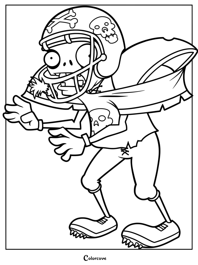All-Star Zombie wearing a football helmet and shoulder pads in this printable coloring page.