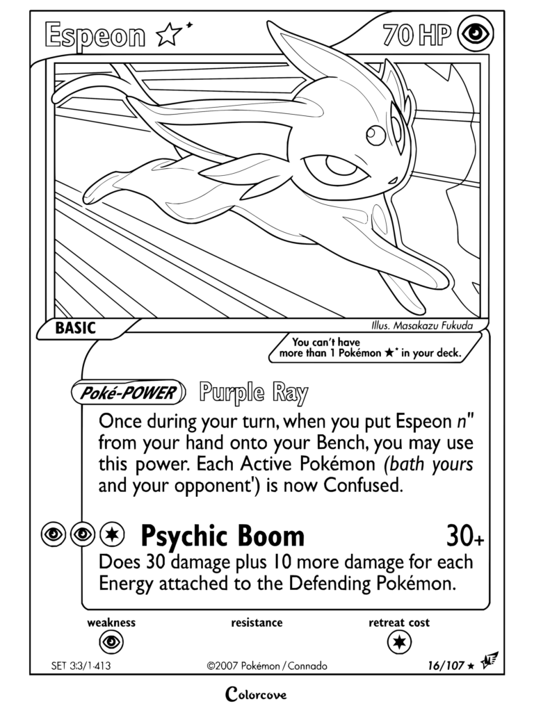 Page de coloriage de la carte Pokémon Mentali Gold Star de POP Series 5, 2007