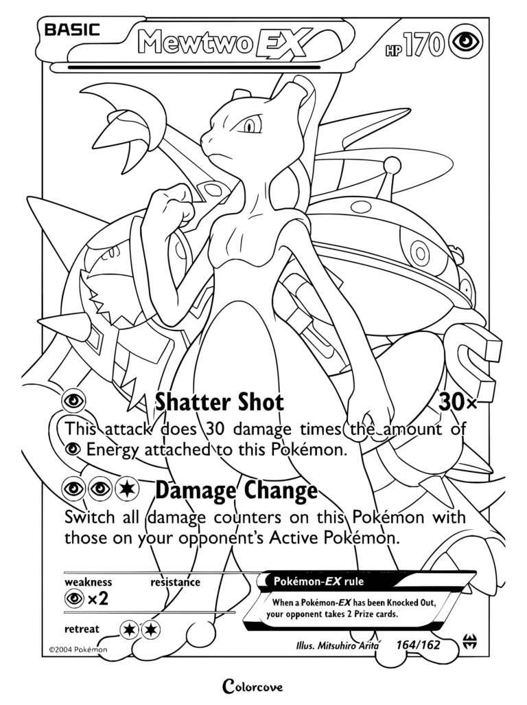 Page de coloriage de la carte Pokémon Mewtwo EX Secrète Rare d'XY—Rupture Turbo, 2015