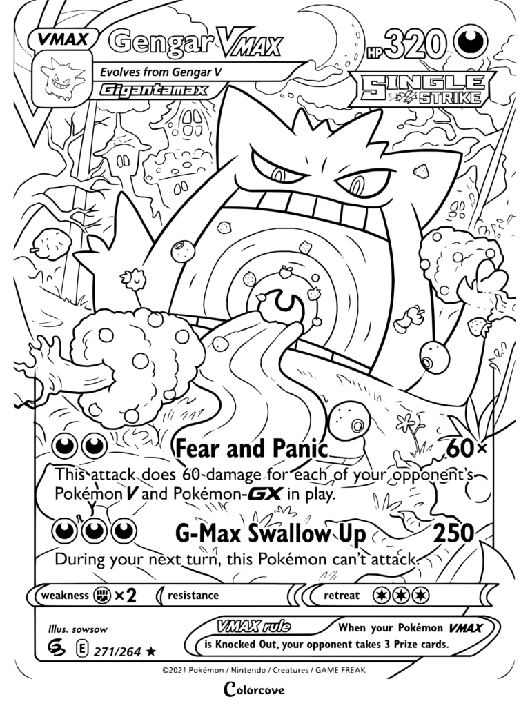 Coloriage de carte Ectoplasma VMAX Pokémon de Épée et Bouclier—Poing de Fusion, 2021