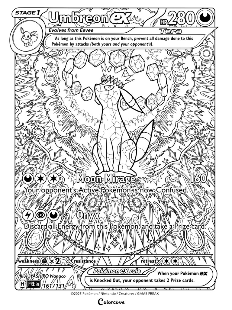 Coloriage de carte Noctali ex Pokémon de Écarlate et Violet—Évolutions Prismatiques, 2025