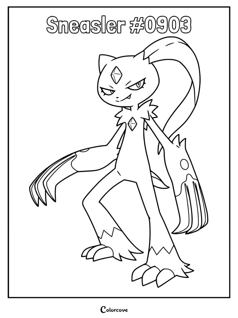 A printable Sneasler coloring page featuring the Pokemon with its virulent poison and daunting physical prowess.