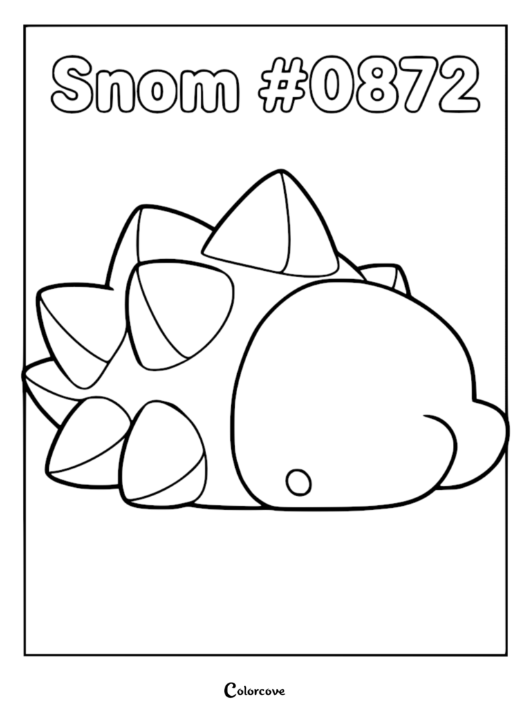 A simple black and white line art coloring page of the Galar region Pokémon Snom, featuring its spiky shell and small mouth.