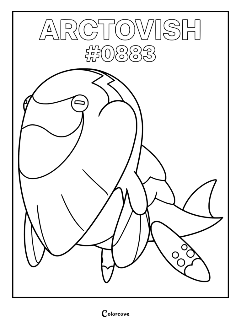 Arctovish #0883, the fossilized aquatic Pokemon, displayed as a clean line art coloring page with clear outlines.