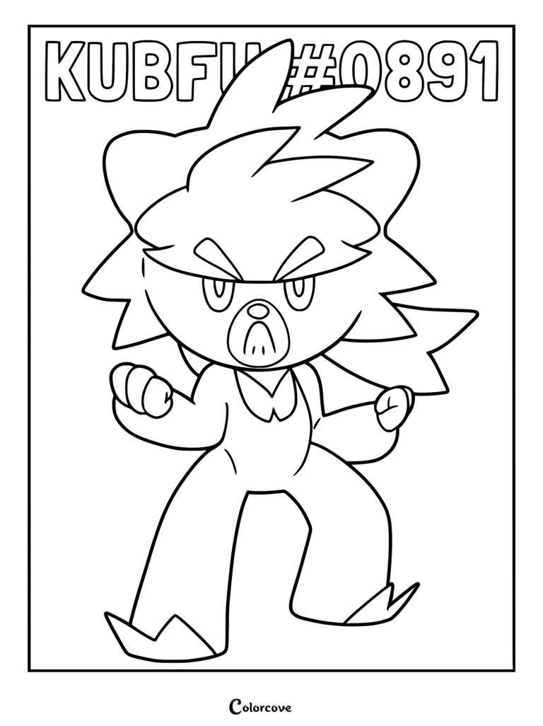 Kubfu #0891 line art illustration designed as a printable Pokemon Galar coloring page featuring the fighting-type bear Pokemon in a stance.