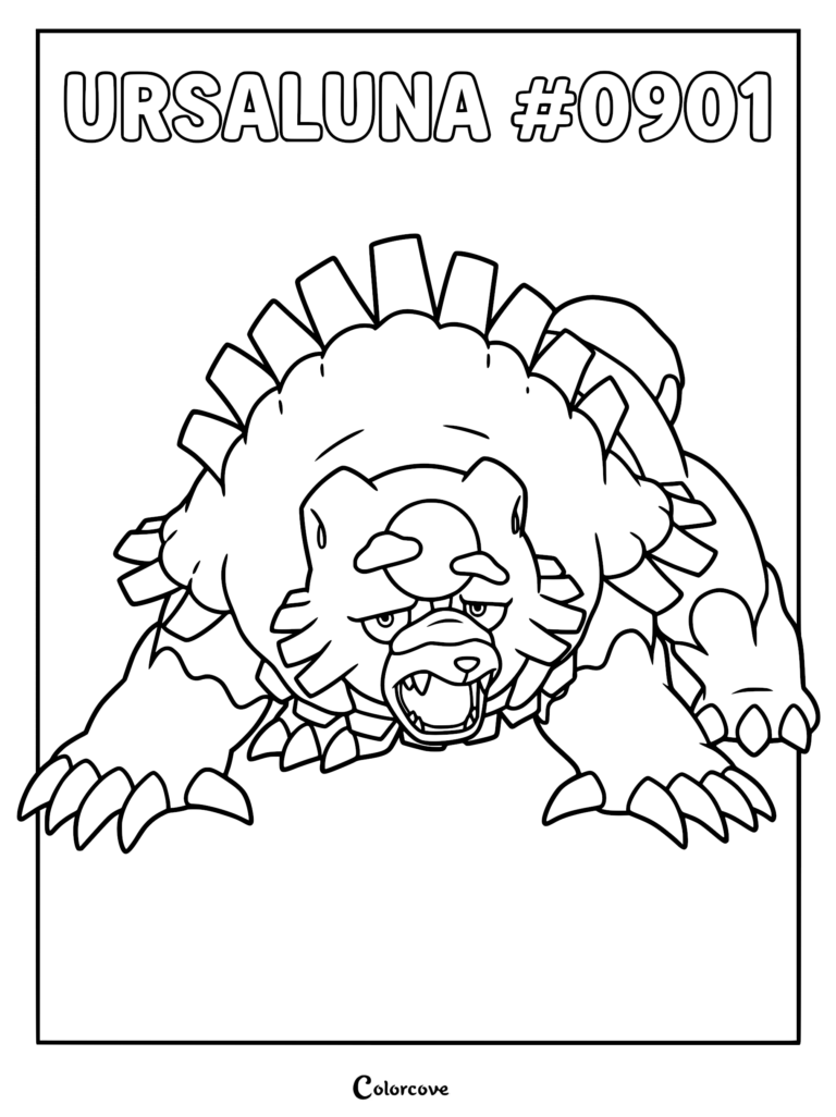 Ursaluna Pokemon #0901 in a sturdy, bipedal stance, ready for a detailed coloring page adventure.