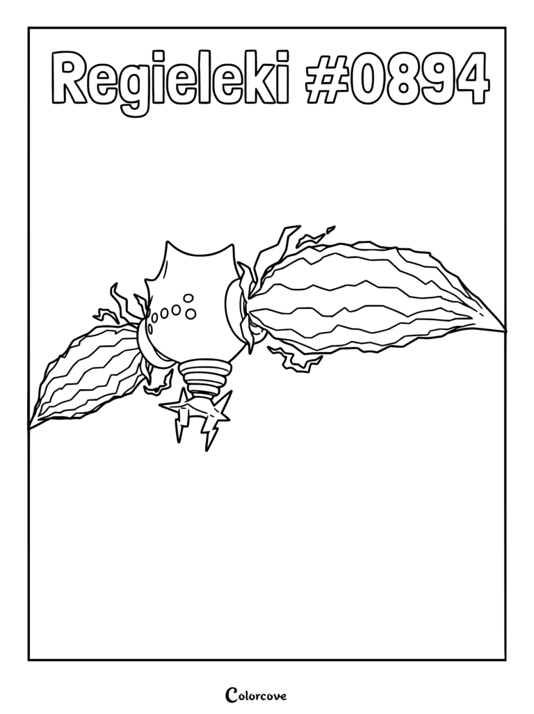 Regieleki #0894 from Pokemon Galar with electric energy limbs in a printable coloring page format.
