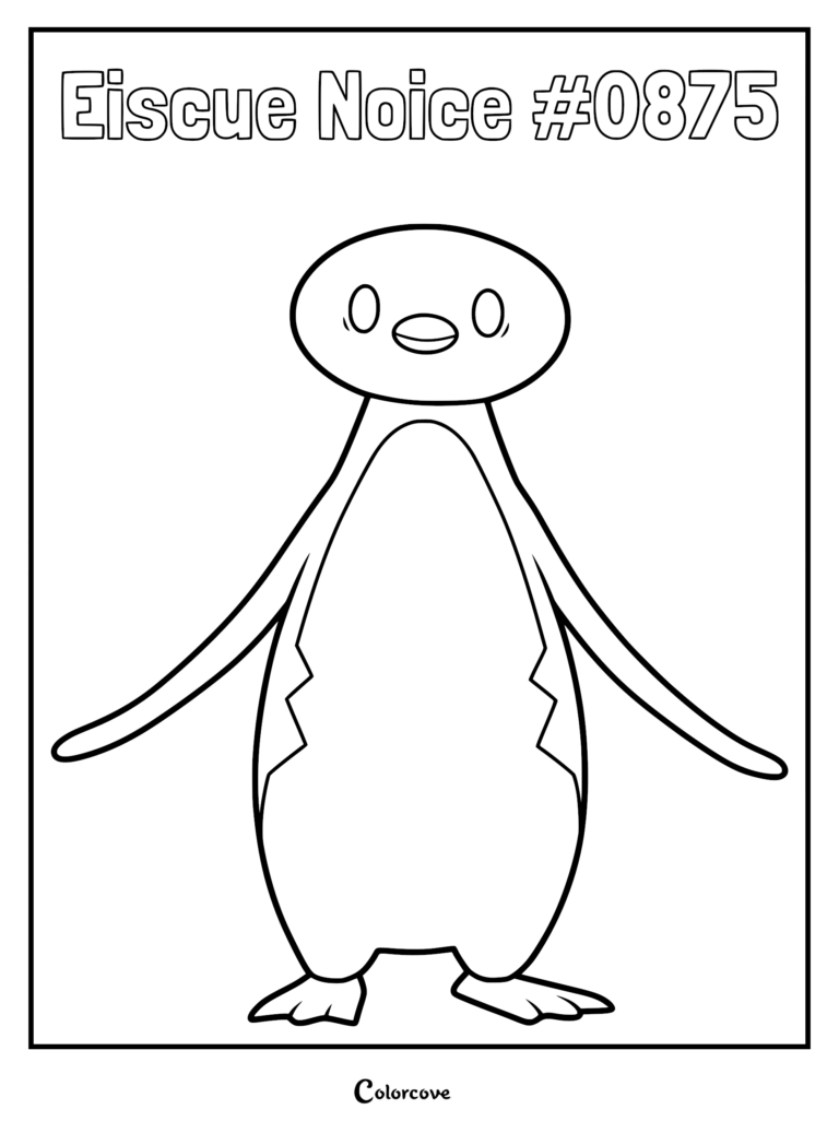 A printable coloring page featuring the Galar region Pokemon Eiscue in its Noice form standing upright.