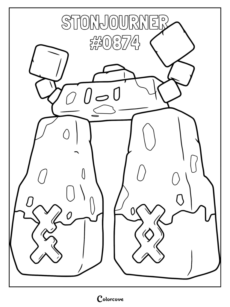 Stonjourner Pokemon Galar #0874 standing with rock-like limbs as a printable coloring page.