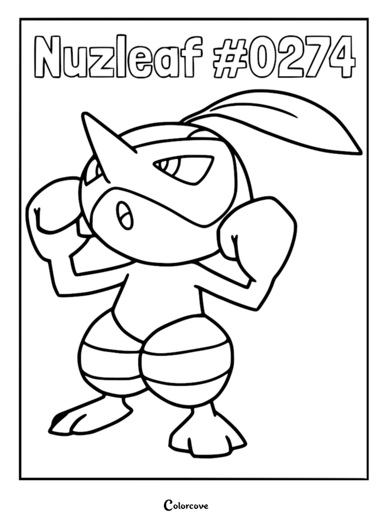 Nuzleaf #0274 Pokemon Hoenn character standing in a confident pose for a printable coloring page.
