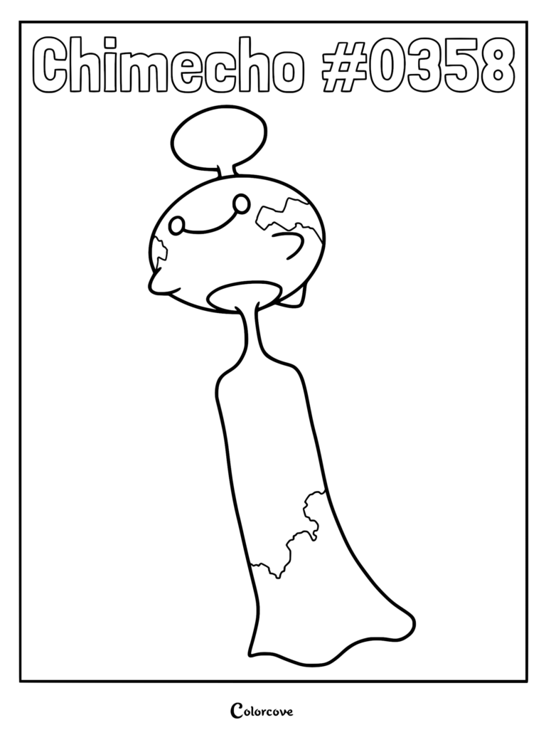 A printable coloring page featuring the Hoenn Pokemon Chimecho with its signature bell-like body and long tail.