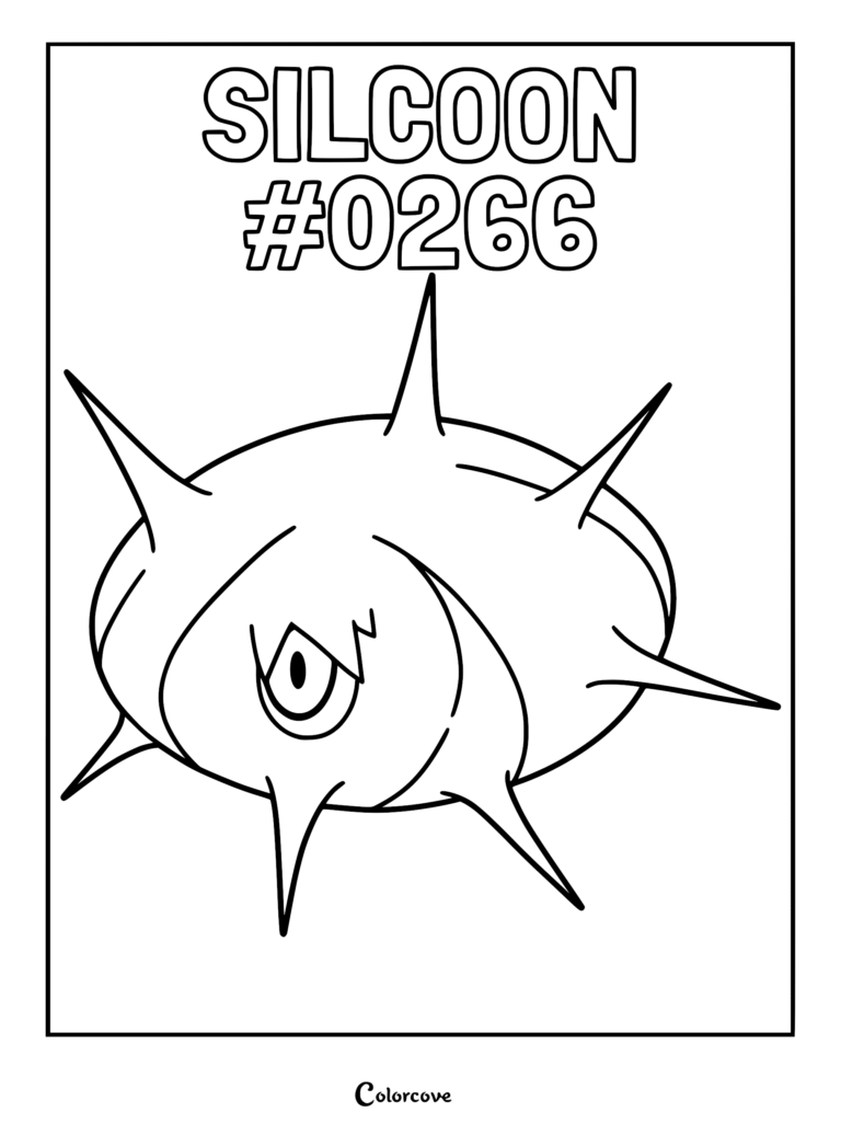 A printable coloring page featuring the Hoenn Pokemon Silcoon with its signature spikes and single eye.