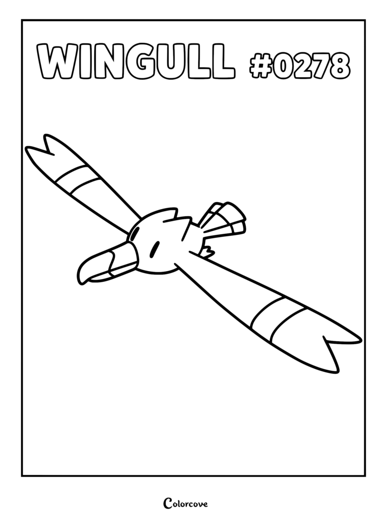 Wingull #0278 flying with wings spread wide in a simple line art coloring page style.