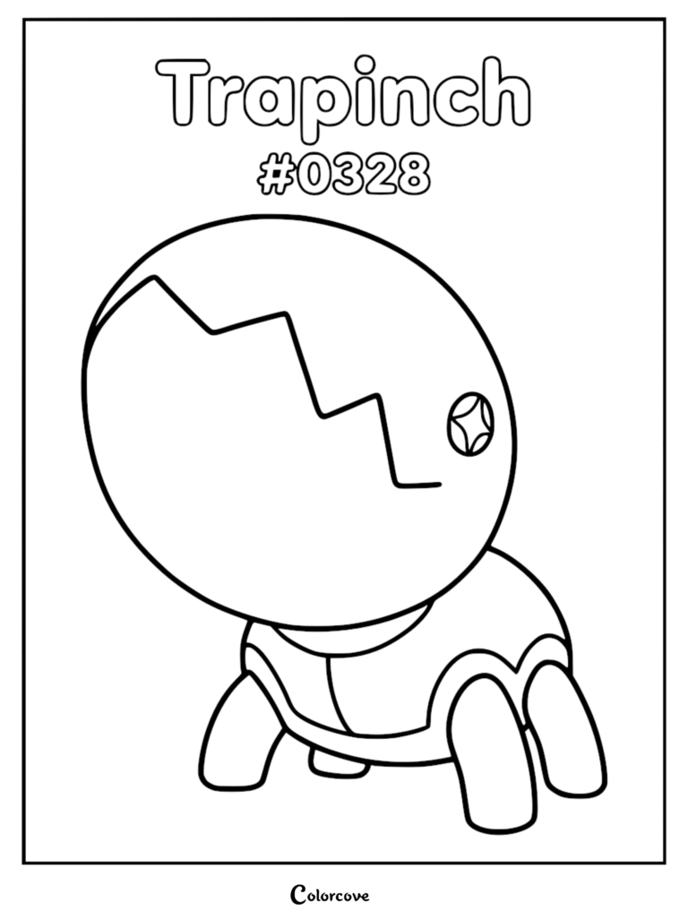 A printable coloring page featuring Trapinch, the Ground-type Pokemon from the Hoenn region, with its signature large head and small body.