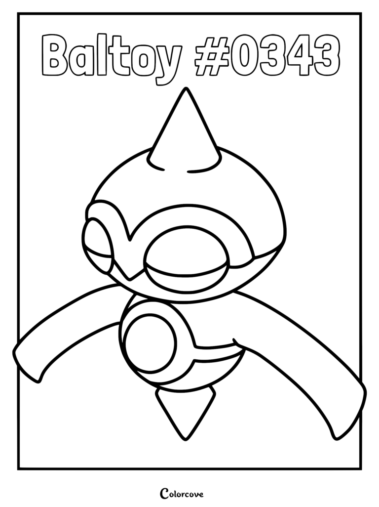 Baltoy #0343 Pokemon Hoenn coloring page featuring the spinning top-like clay Pokemon with large eyes and pointed head.