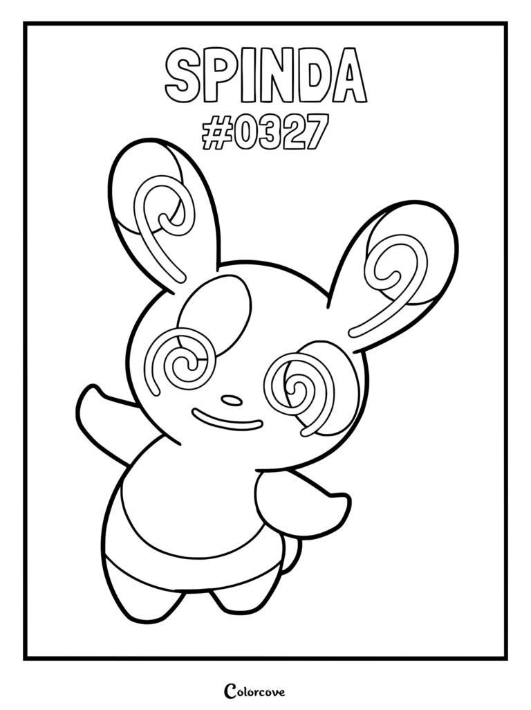 Spinda Pokemon #0327 with spiral eyes and ears in a printable coloring page format.