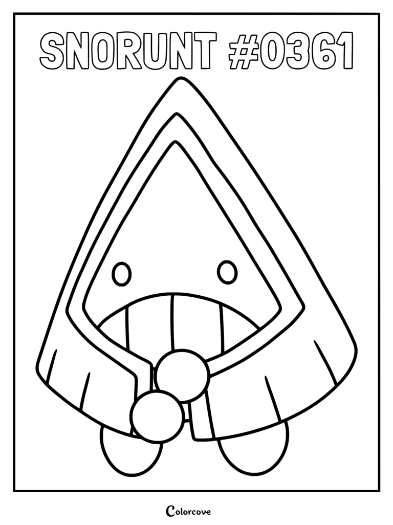 A printable coloring page featuring the Hoenn Pokemon Snorunt with its triangular body and two small feet.