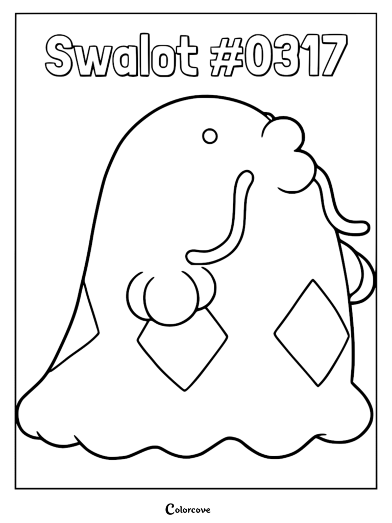 A printable coloring page featuring the Hoenn Pokemon Swalot #0317 with its signature diamond patterns and whiskers.