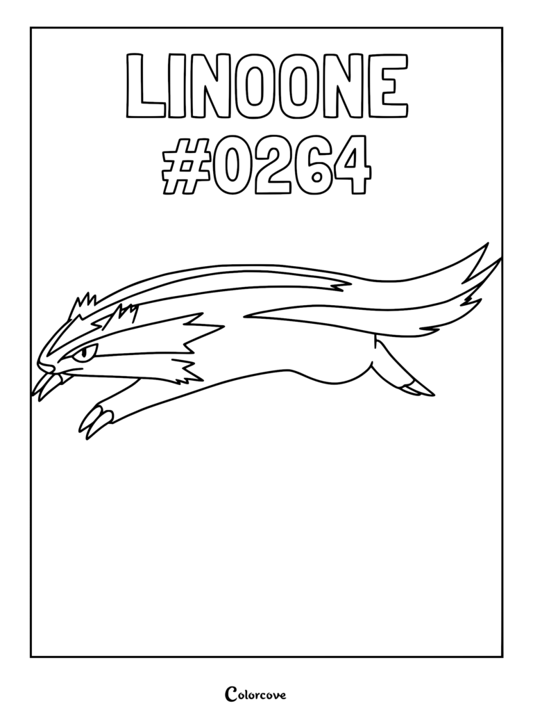 Linoone #0264 Pokemon Hoenn coloring page featuring the fast-running creature in a dynamic side profile pose.