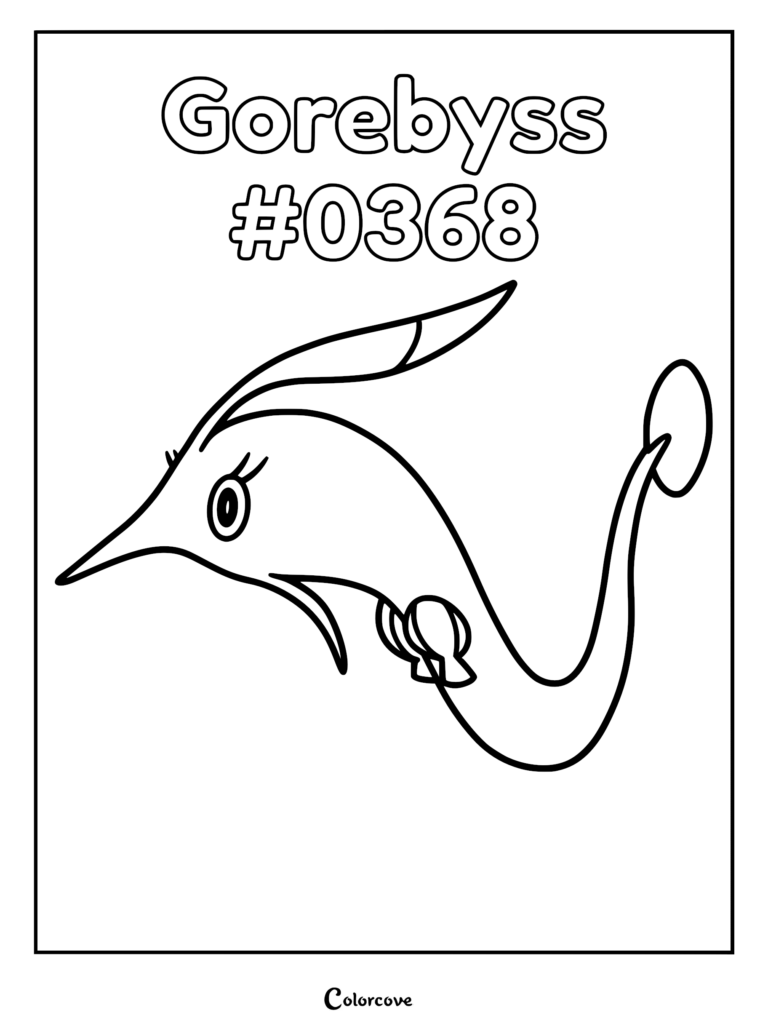 A simple line art coloring page of the Hoenn Pokemon Gorebyss, featuring its long slender body and pointed snout.
