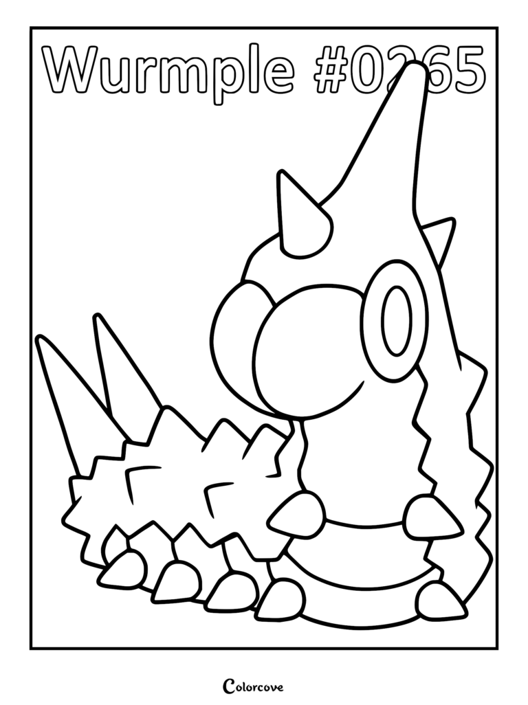 A printable coloring page featuring the Hoenn Pokemon Wurmple with its signature spikes and rounded head.
