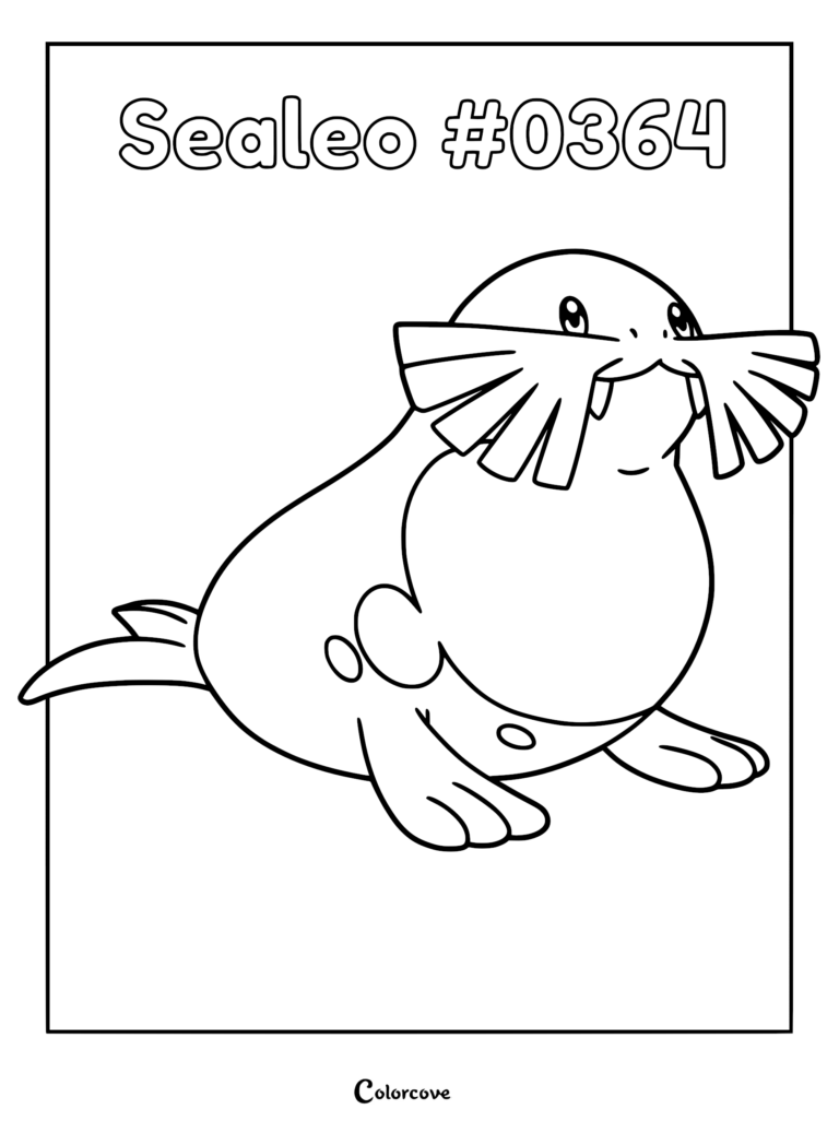 Sealeo #0364 Pokemon Hoenn coloring page featuring the round seal-like creature with prominent whiskers and tusks.